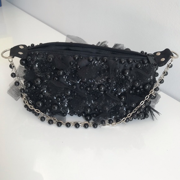 COPY - NWOT Black Mini Bag Patchwork with Black Pearl Sequin and Tulle 90’s Y2K - Picture 14 of 16
